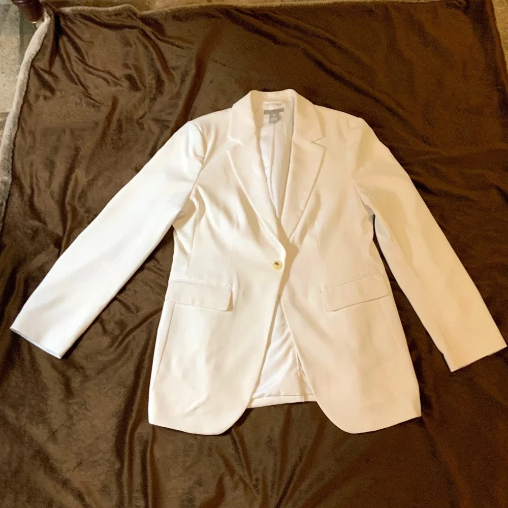 H & M White M Single button breasted Jacket Minimalist Normcore Scandi Girl